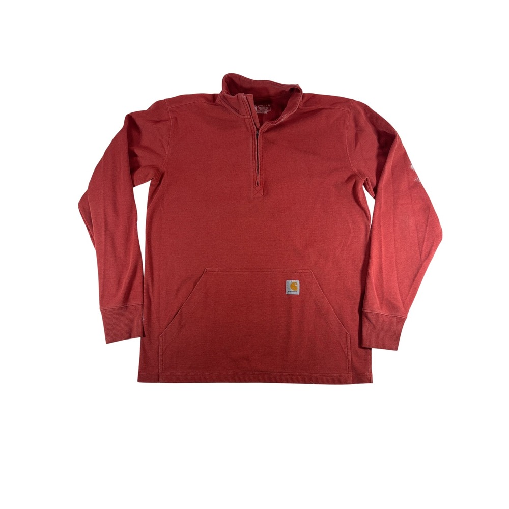 Carhartt Relaxed Fit Heavyweight 1/2 Zip Thermal Shirt Mens Medium Red Faded